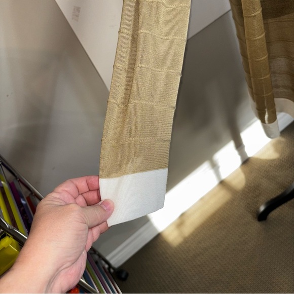 Misook Women’s XL Elegant Tan and White Women's Sweater Waterfall Semi Sheer - Picture 6 of 10